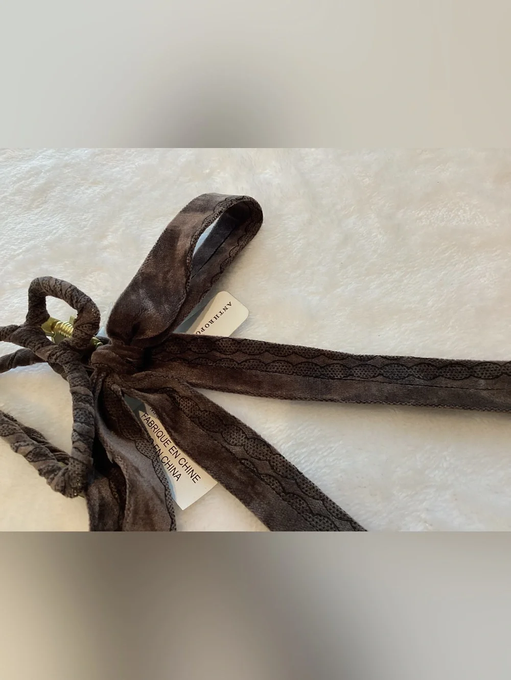 Anthropologie Velvet Bow Hair Claw Clip New Brown Velvet